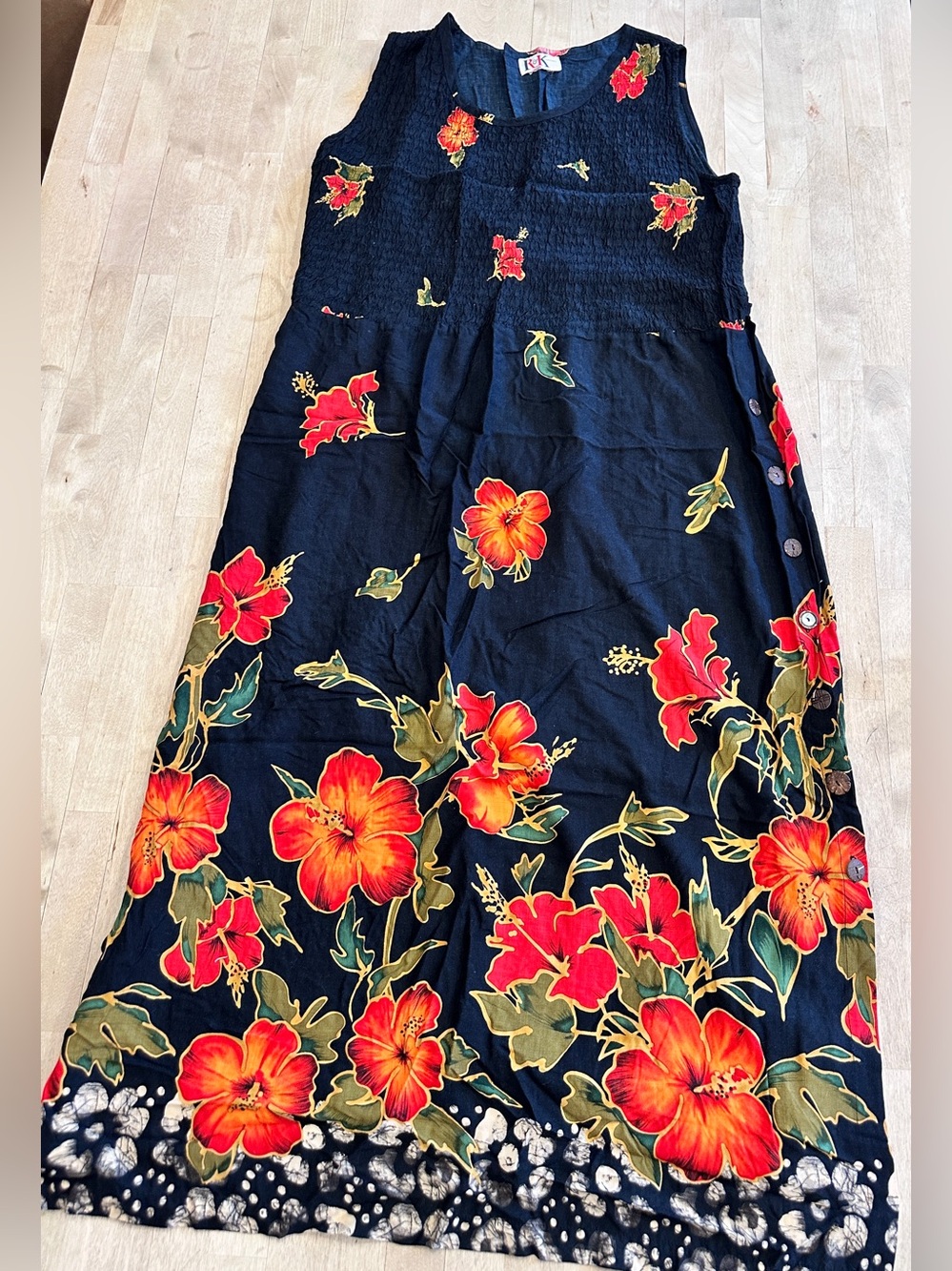 Sleeveless Black Maxi Skirt with Red Floral Print